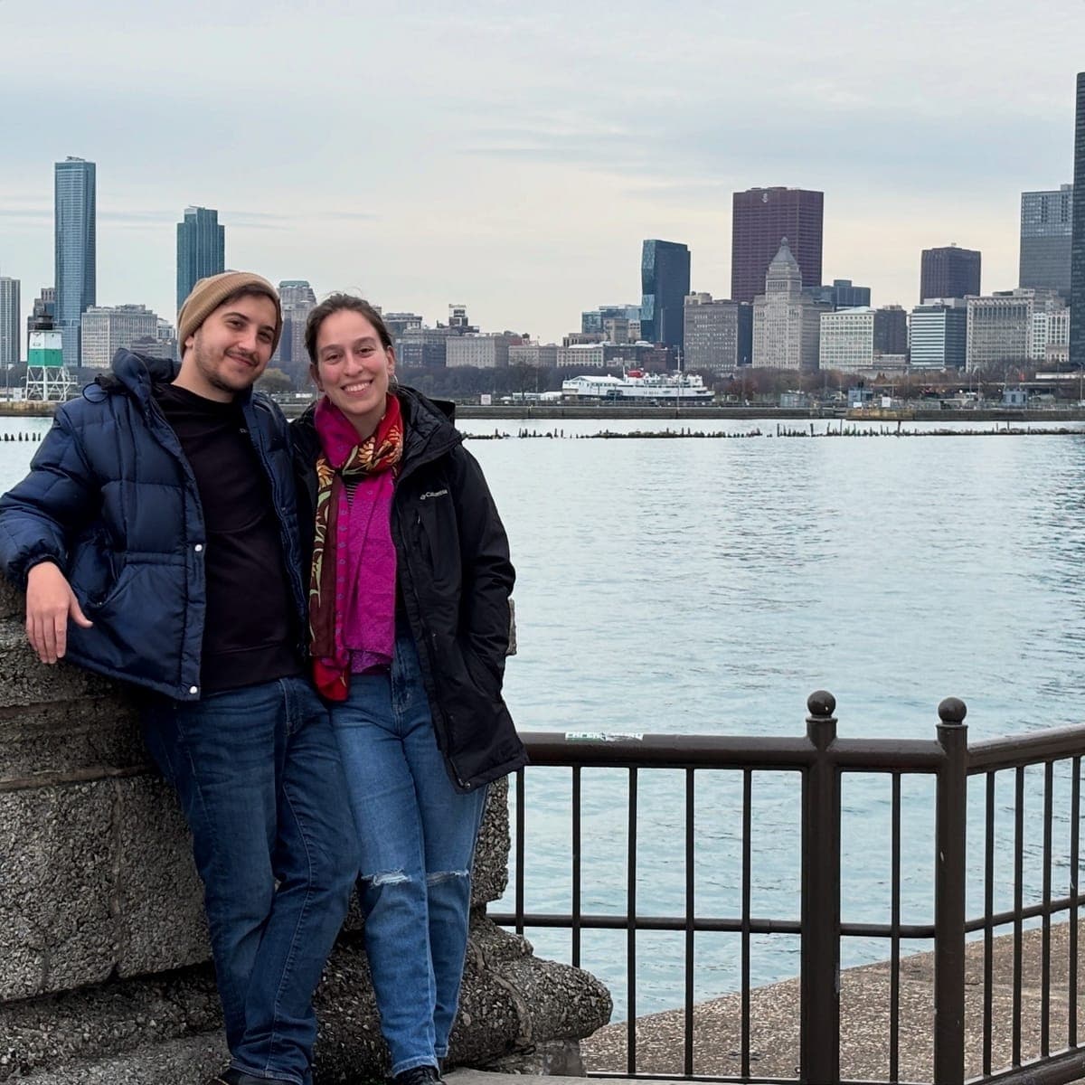 Mercedes and Michael on the lakefront with the Chicago skyline behind them