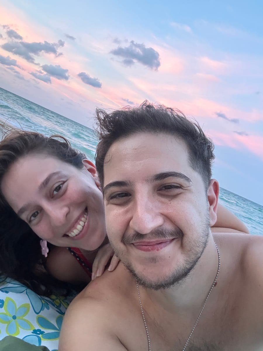 Mercedes and Michael on the beach at sunset